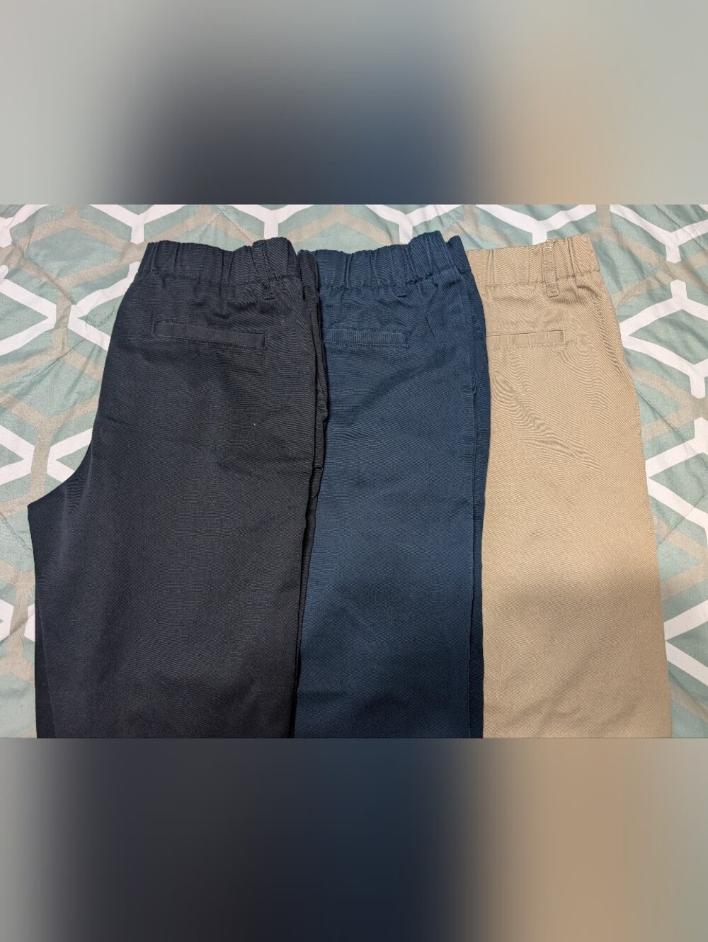 3 x Lands' End Kids Elastic Waist Chinos 14 Husky - Black, Navy, Tan